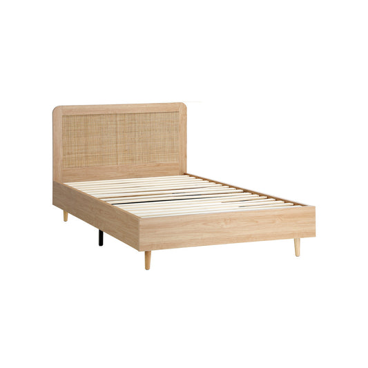 King Single Wooden Bed Frame with Rattan Headboard