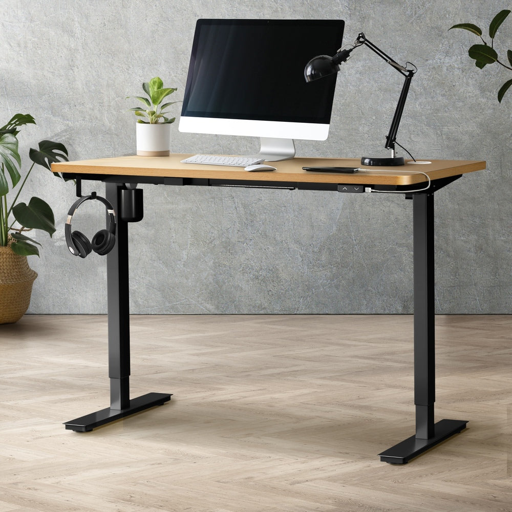 Electric Standing Desk Single Motor 120cm Black and Oak