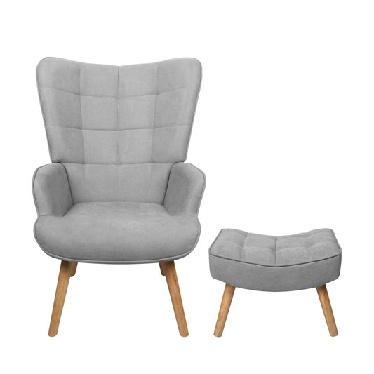 Fabric Armchair with Footstool Grey