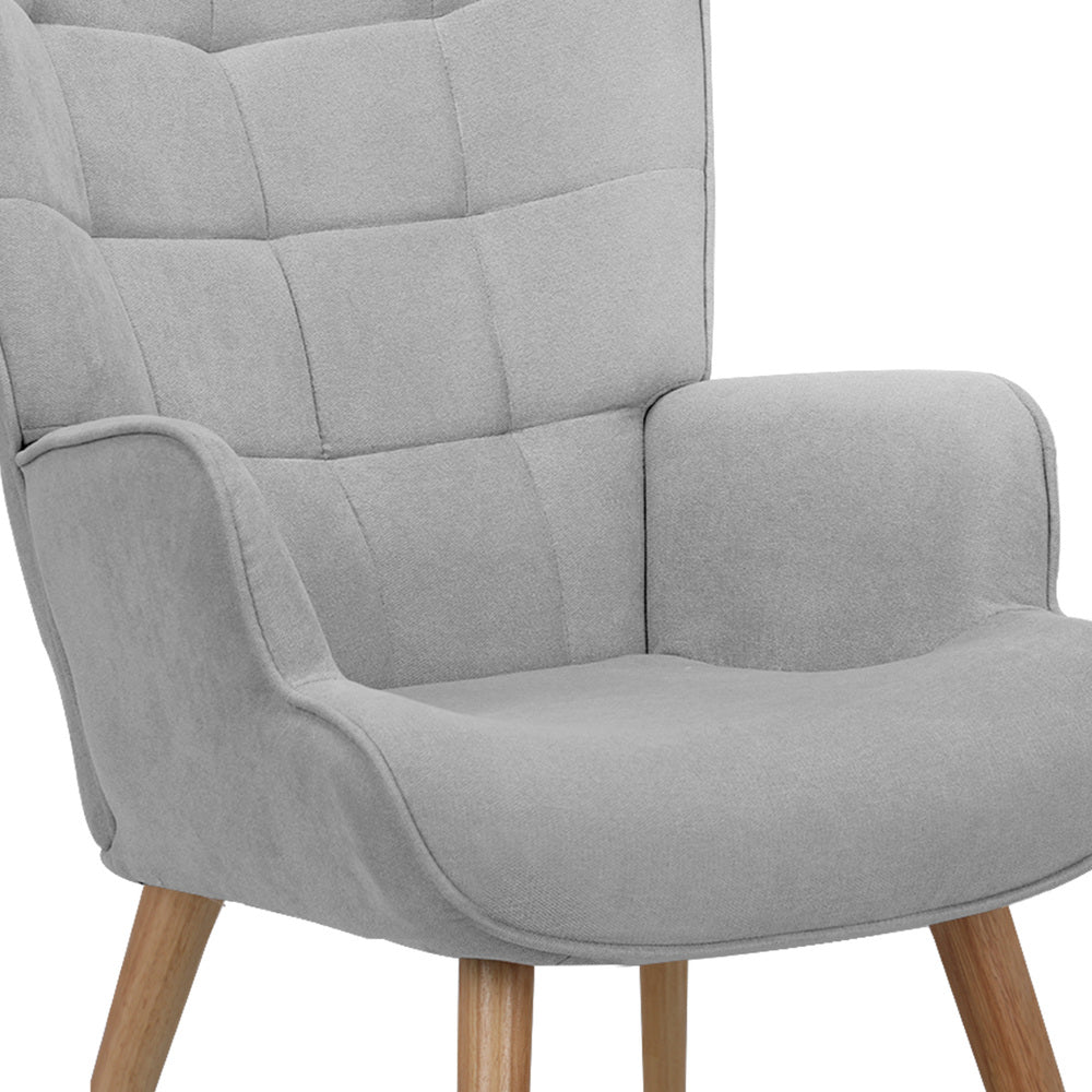 Fabric Armchair with Footstool Grey