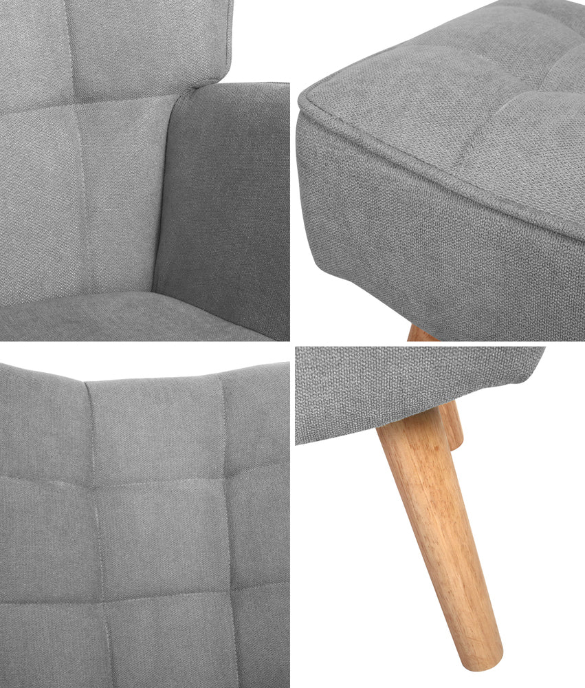 Fabric Armchair with Footstool Grey