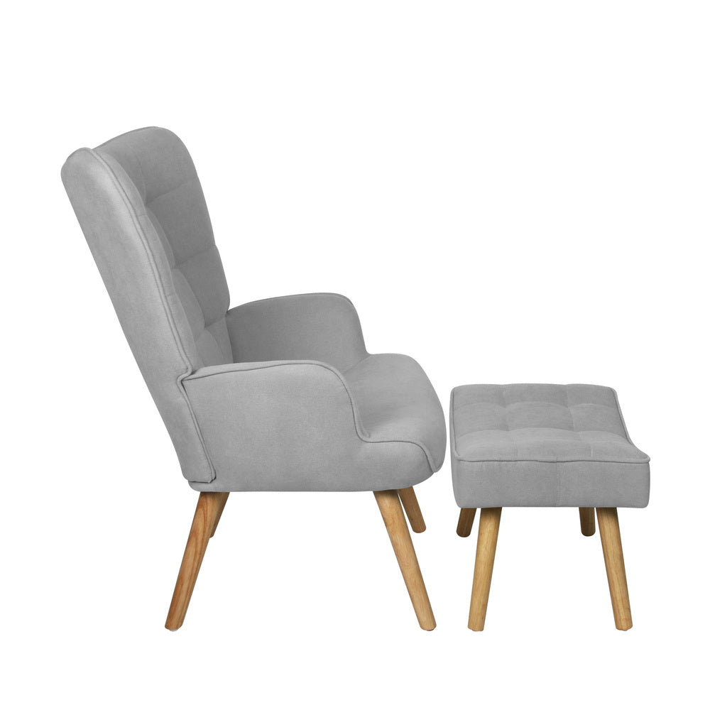 Fabric Armchair with Footstool Grey
