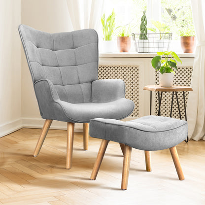 Fabric Armchair with Footstool Grey