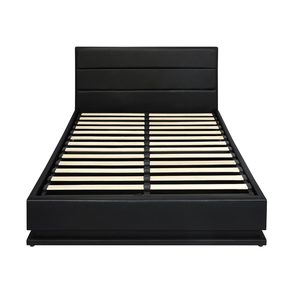 Queen Bed Frame Gas Lift Storage with RGB Lights Black