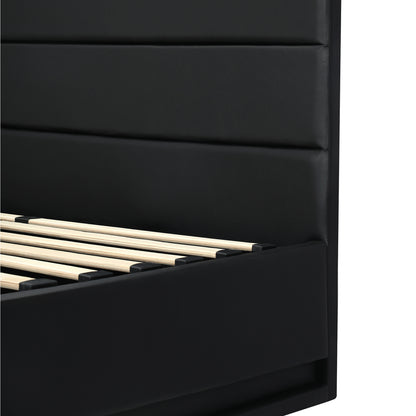 Queen Bed Frame Gas Lift Storage with RGB Lights Black