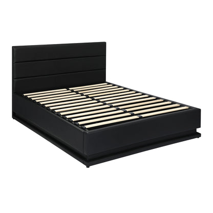 Queen Bed Frame Gas Lift Storage with RGB Lights Black