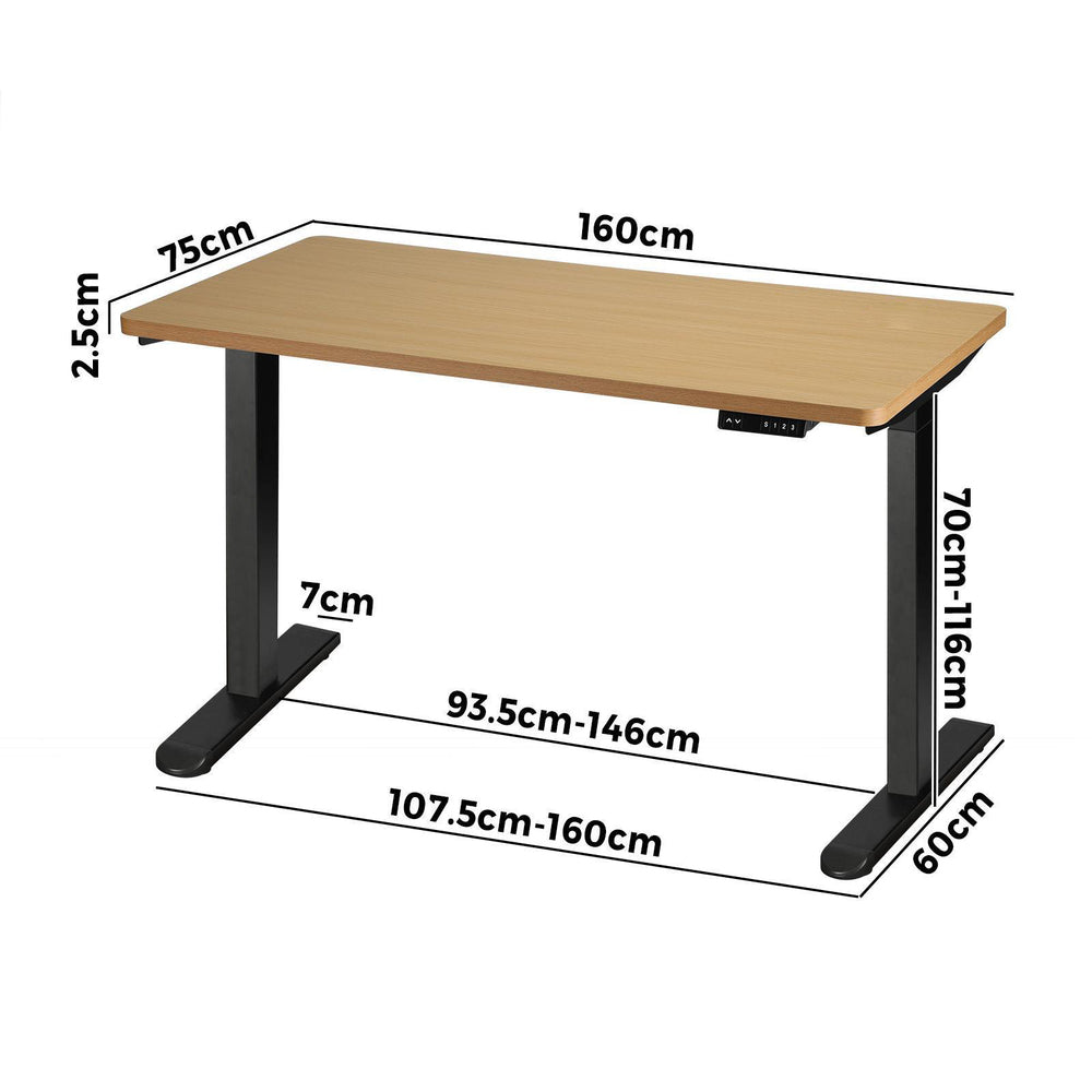 Sit Stand Desk Height Adjustable Desk Black and Oak 160 cm