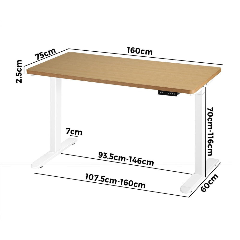 Sit Stand Desk Height Adjustable White Oak 160 cm