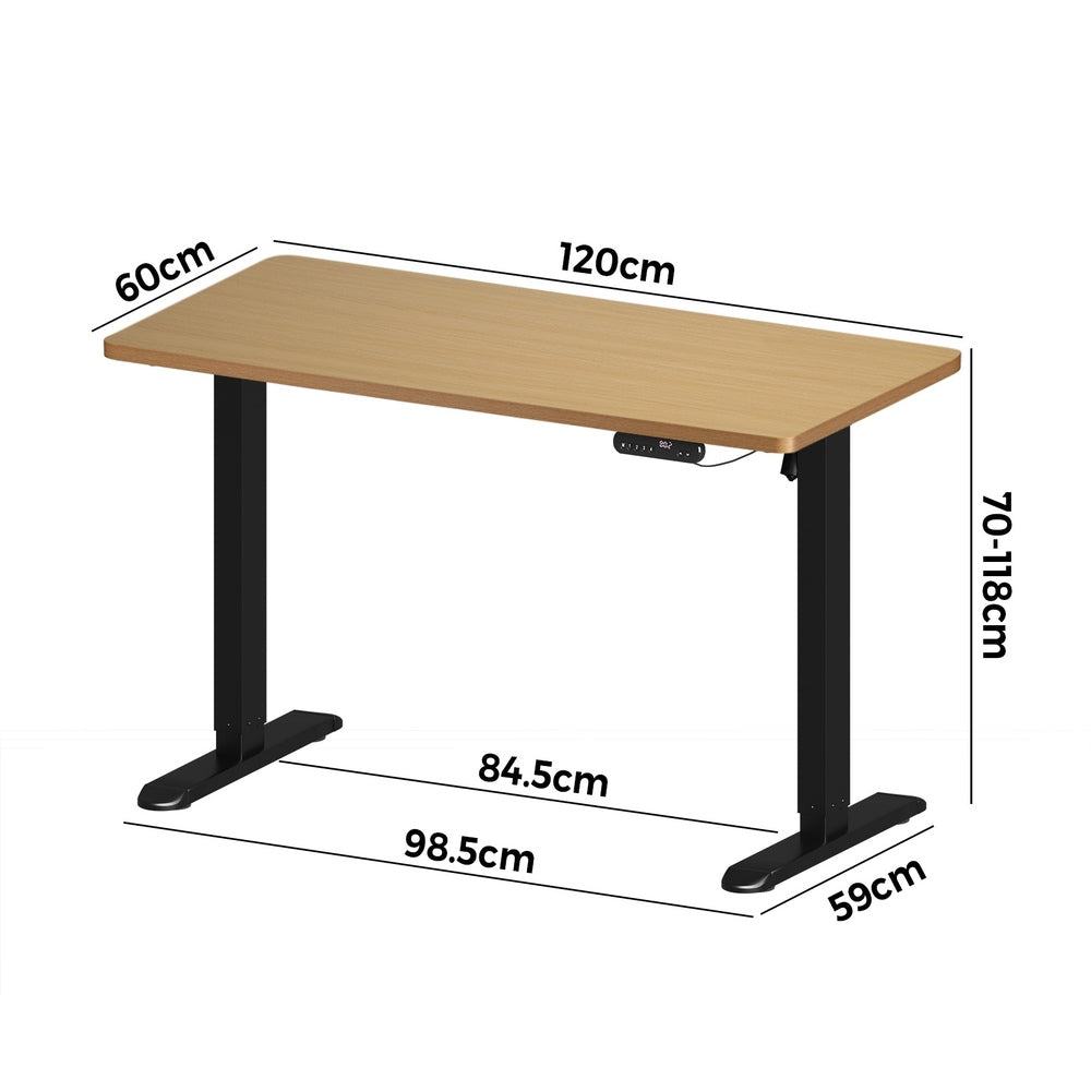 120 cm Electric Standing Desk Single Motor Black and Oak
