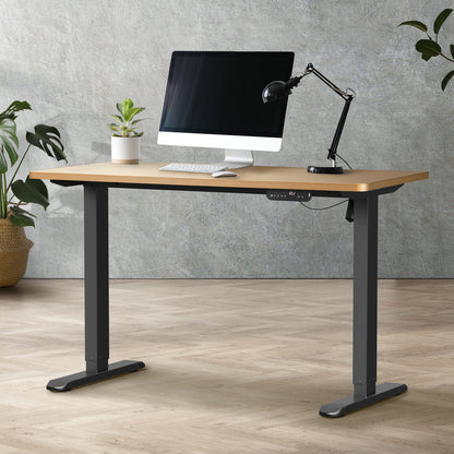 120 cm Electric Standing Desk Single Motor Black and Oak