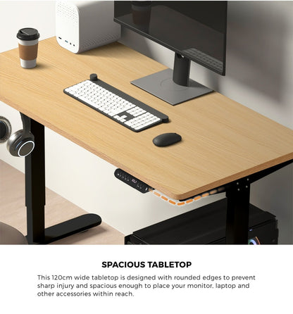 120 cm Electric Standing Desk Single Motor Black and Oak