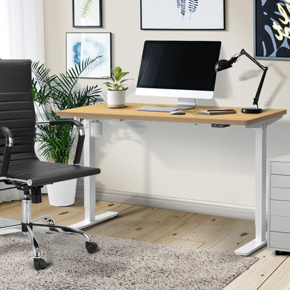 Electric Standing Desk Single Motor White and Oak 150 cm