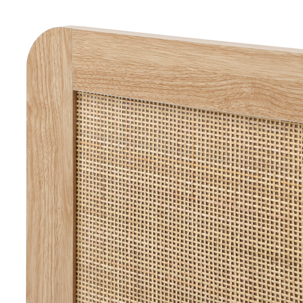 King Size Wooden Bed Frame with Rattan Headboard