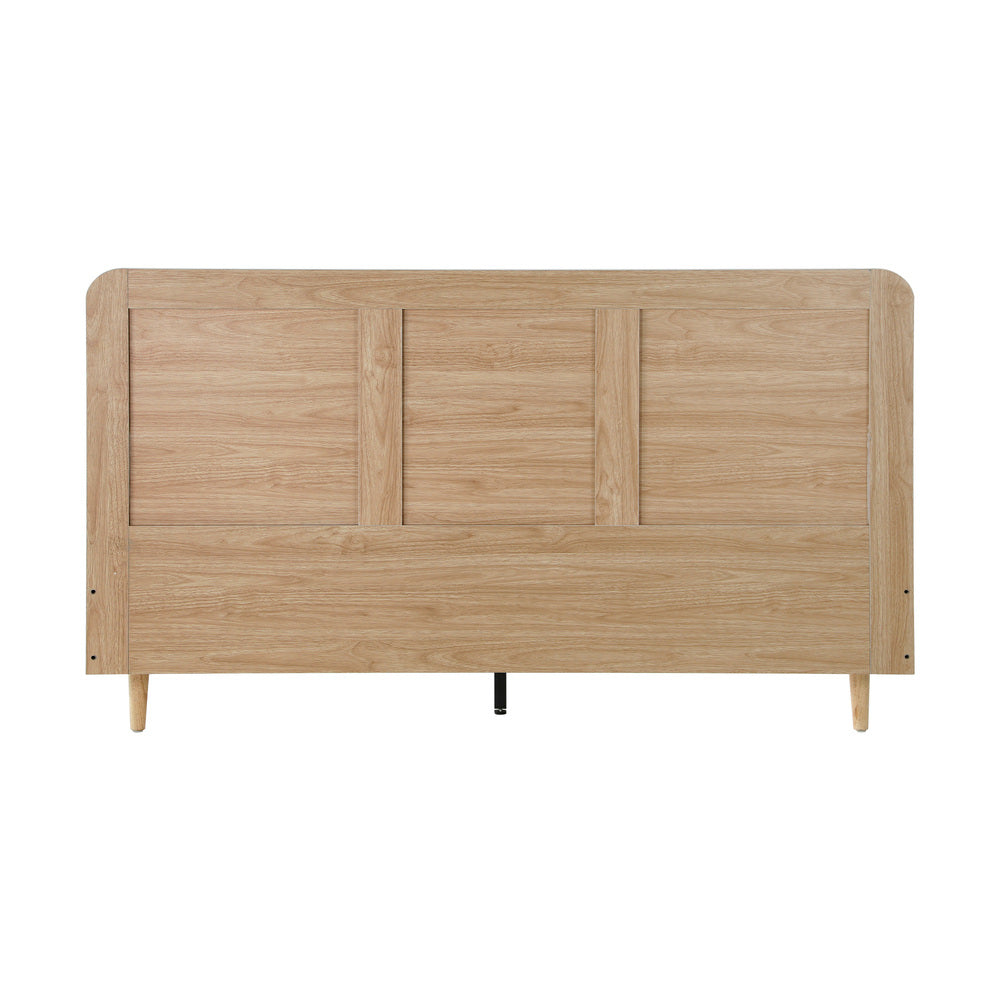 King Size Wooden Bed Frame with Rattan Headboard