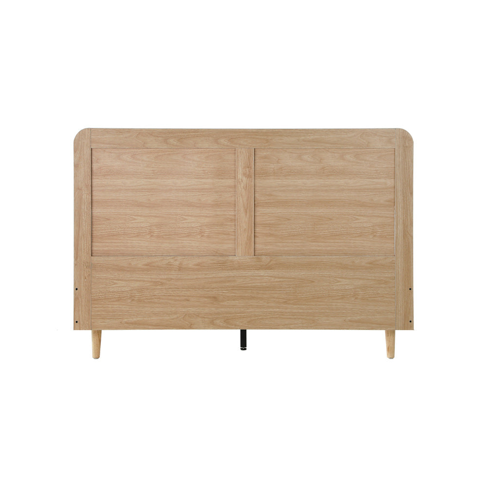 Double Size Wooden Bed Frame with Rattan Headboard