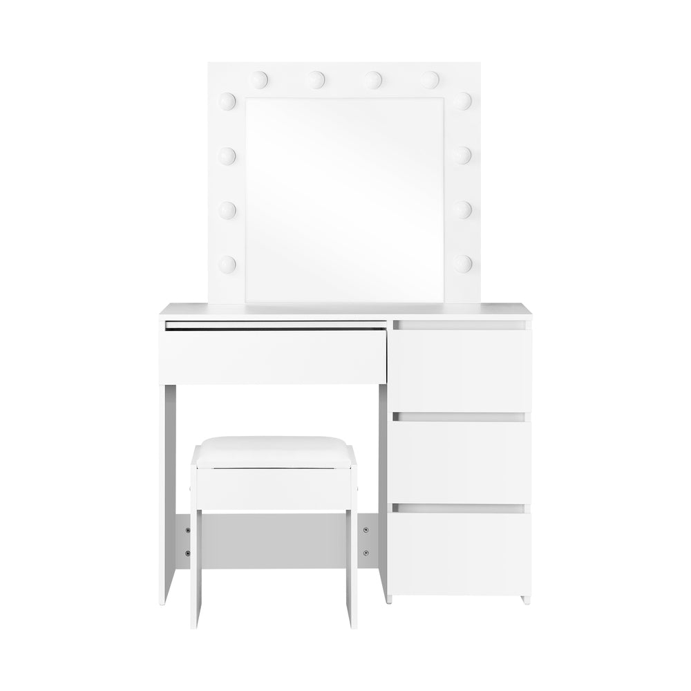 Dressing Table and Stool Set with 12 Bulb Mirror White