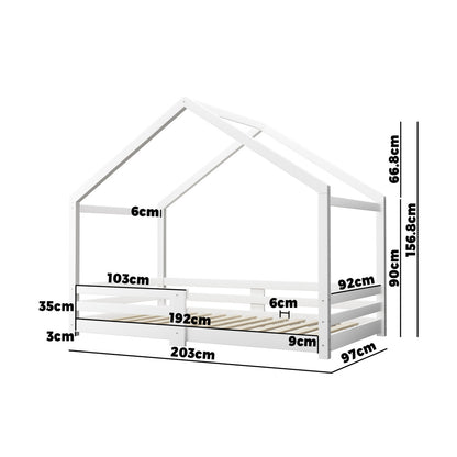 Kids Single Bed Frame Wooden House Style White