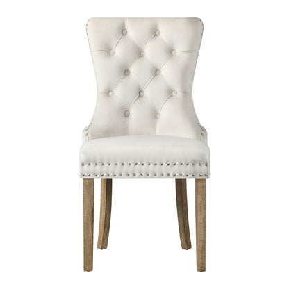 Set of 2 Velvet Dining Chairs French Tufted Beige