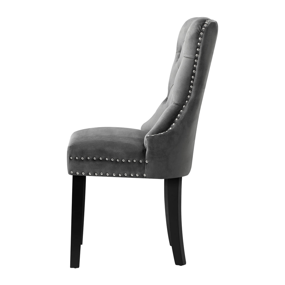 Set of 2 Velvet Dining Chairs French Tufted Grey