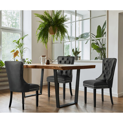 Set of 4 Tufted PU Leather Dining Chairs French Provincial Style Black