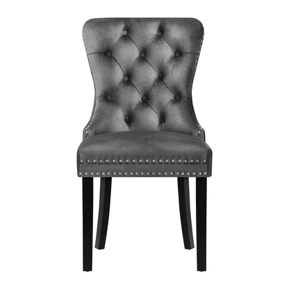 Set of 4 Velvet Tufted Dining Chairs French Provincial Style Grey