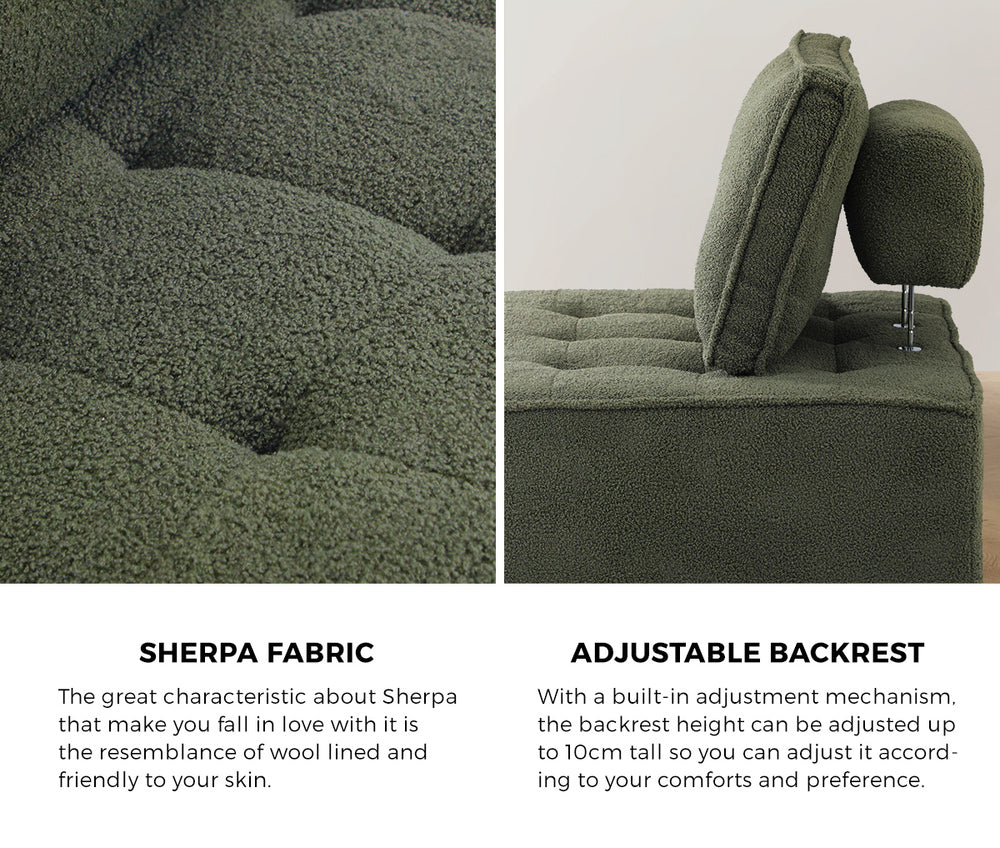 2PCS Modular Armless Sofa Lounge Chairs Sherpa Green
