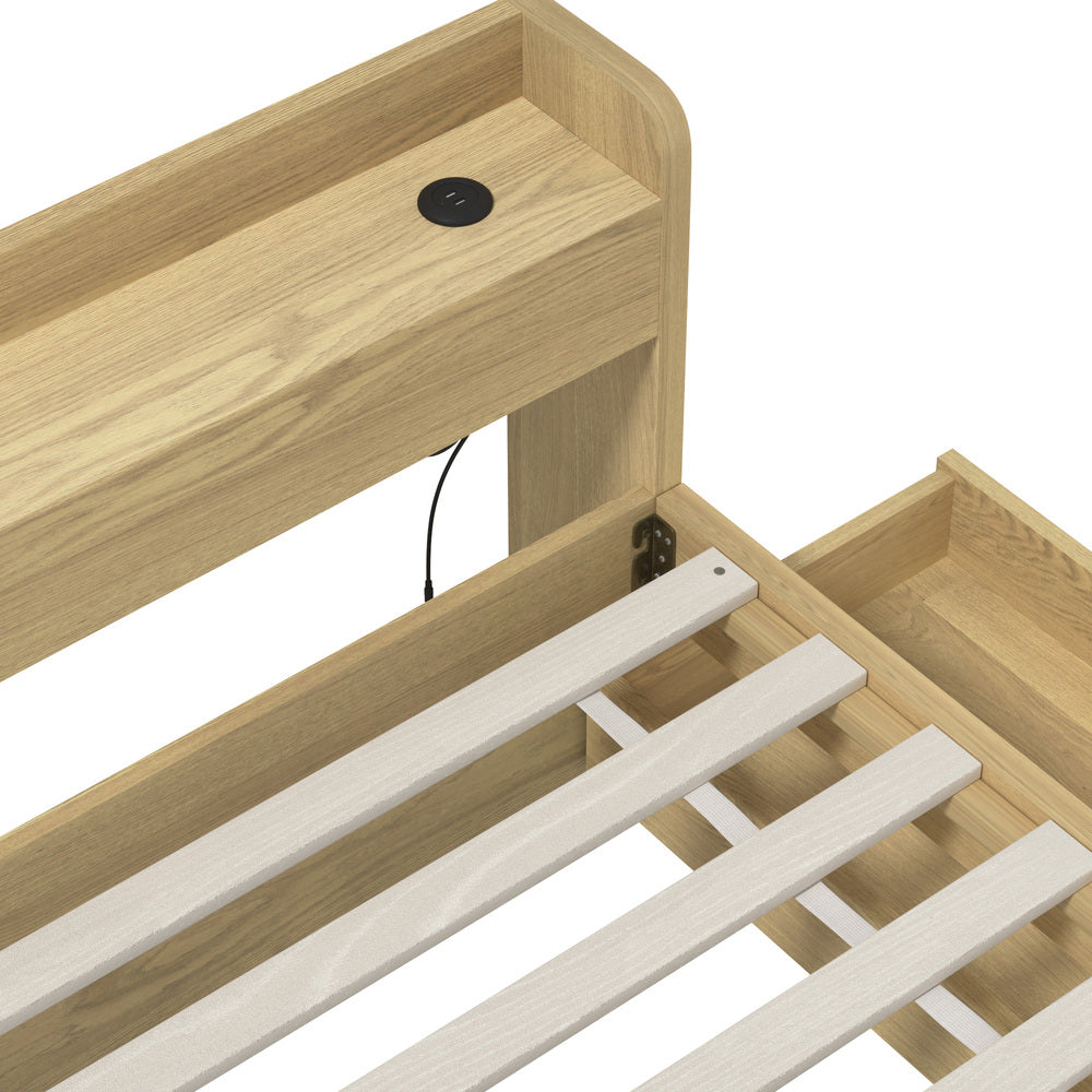Queen Bed Frame with Charging Ports and 2 Drawers