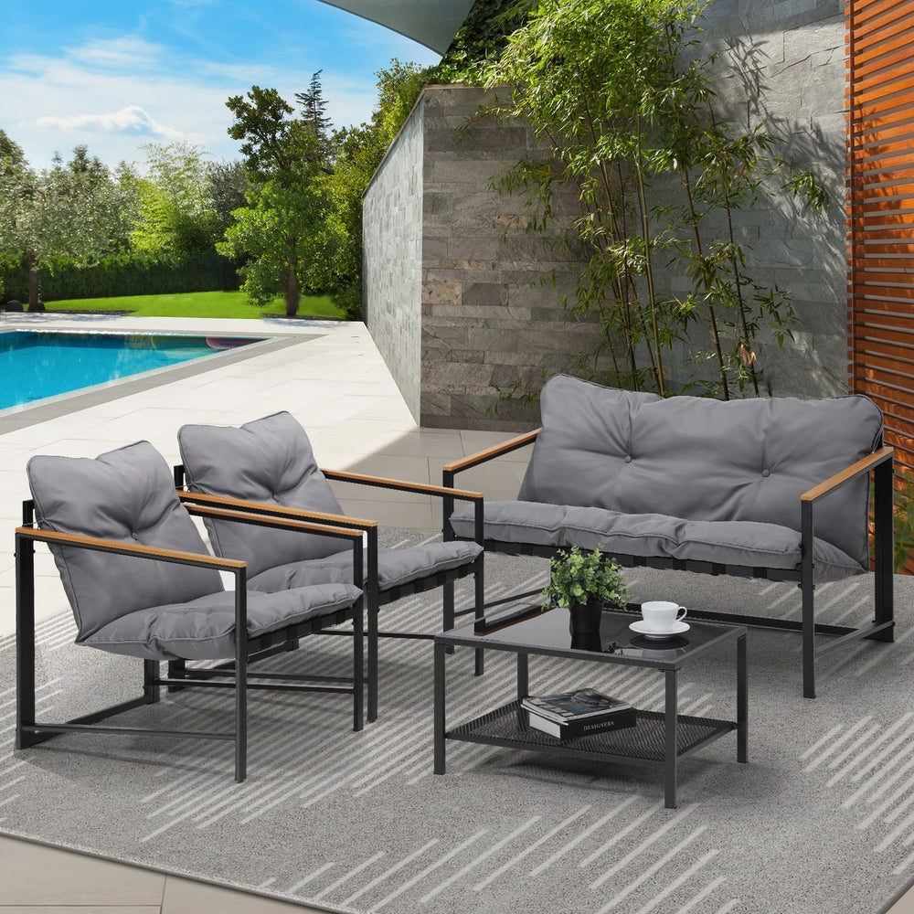 4 Seater Outdoor Lounge Sofa Set with Patio Chairs and Table