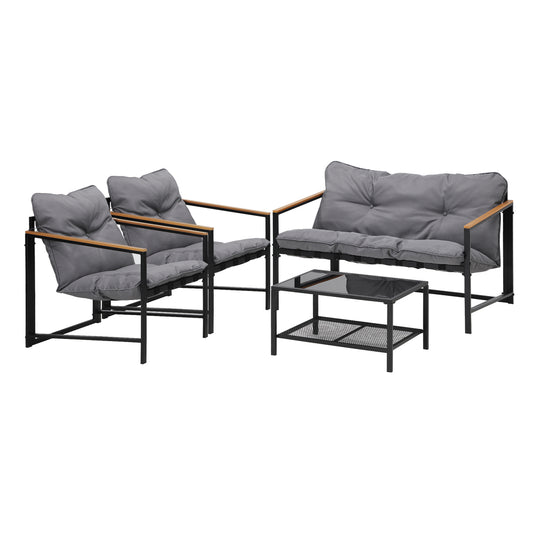 4 Seater Outdoor Lounge Sofa Set with Patio Chairs and Table