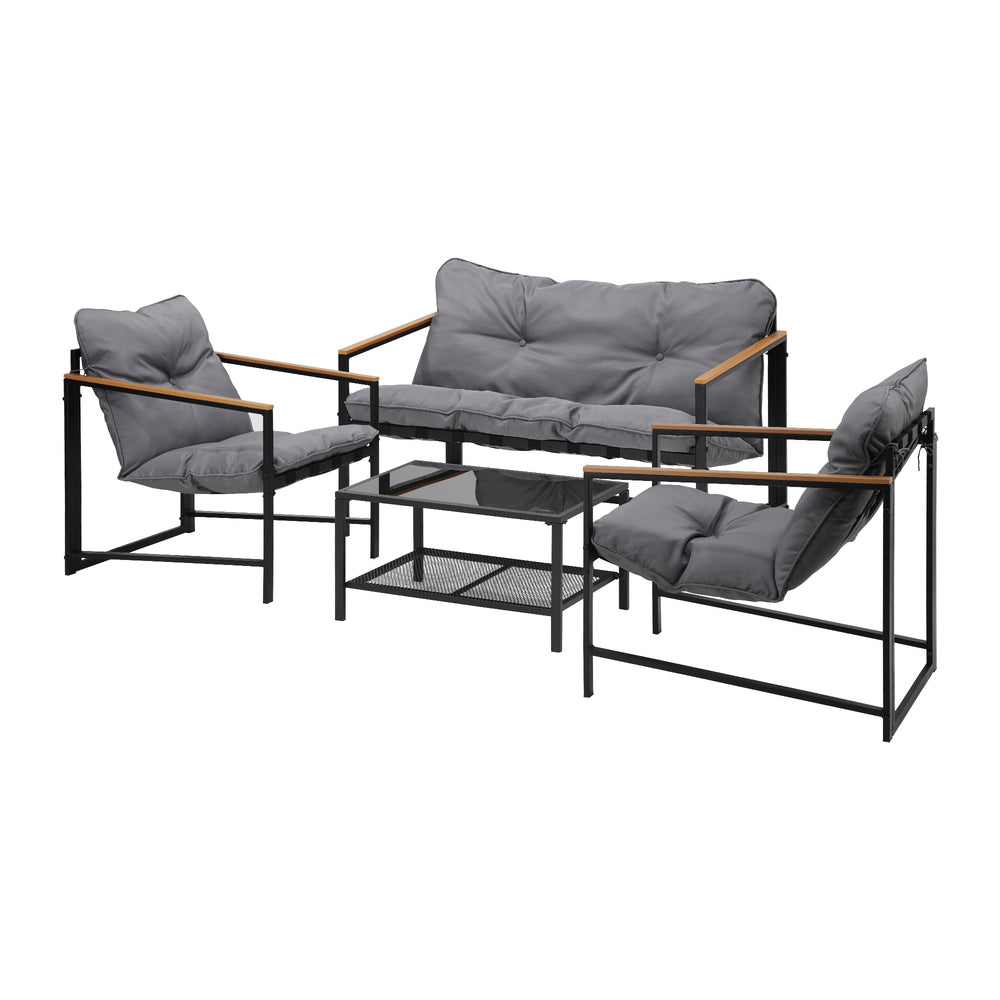 4 Seater Outdoor Lounge Sofa Set with Patio Chairs and Table