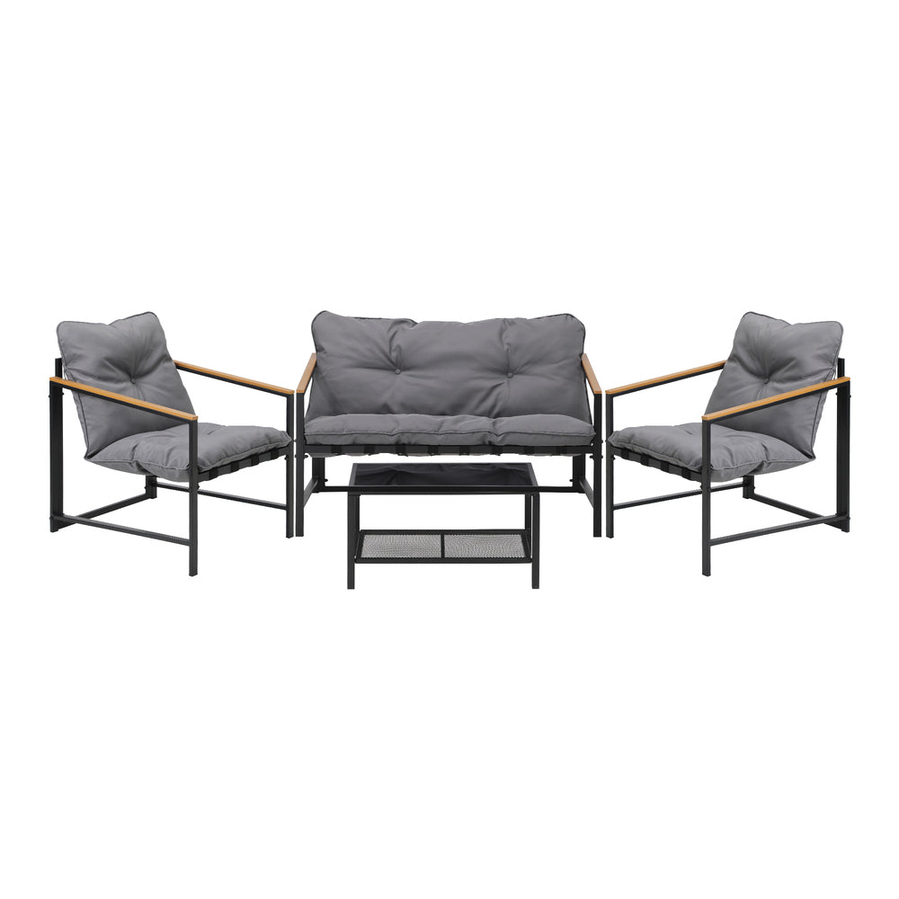 4 Seater Outdoor Lounge Sofa Set with Patio Chairs and Table