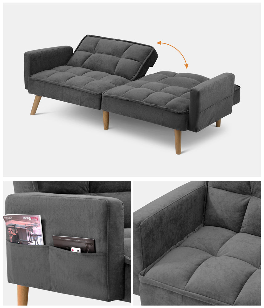 3-Seater Velvet Sofa Bed Grey