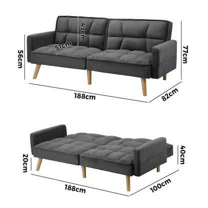 3-Seater Velvet Sofa Bed Grey