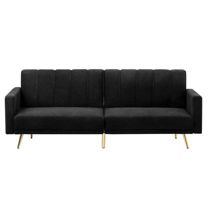 Velvet 3-Seater Sofa Bed Black