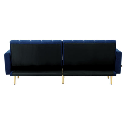 Velvet 3-Seater Sofa Bed Blue