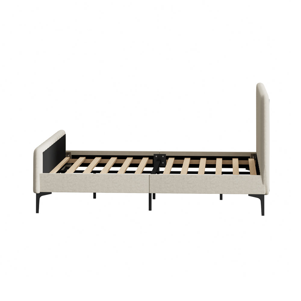 Double Bed Frame Velvet Fabric Beige