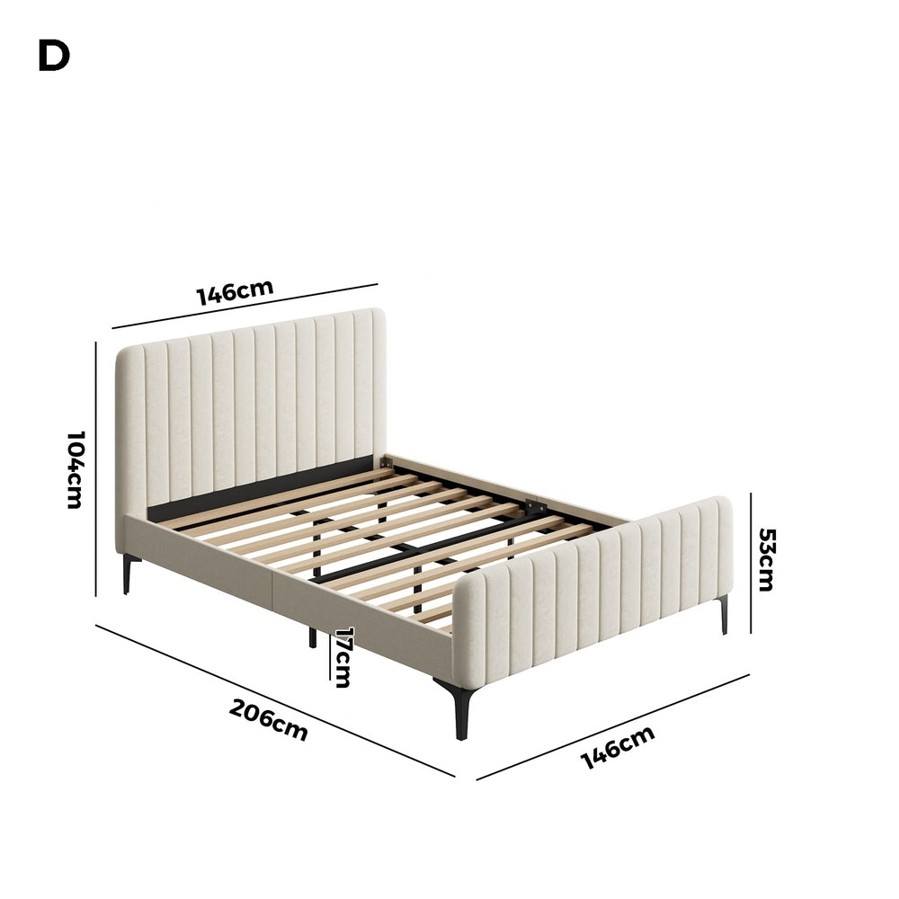 Double Bed Frame Velvet Fabric Beige