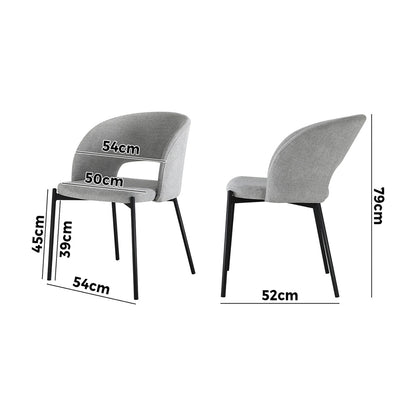 4PCS Armchair Dining Chairs Fabric Grey and Black
