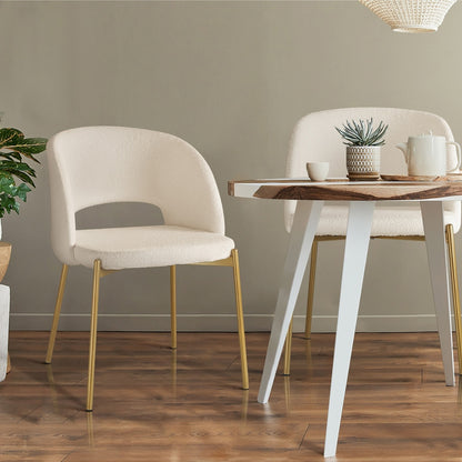 4PCS Armchair Dining Chairs Sherpa White and Gold