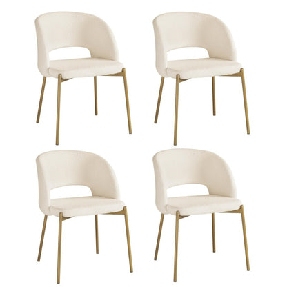 4PCS Armchair Dining Chairs Sherpa White and Gold