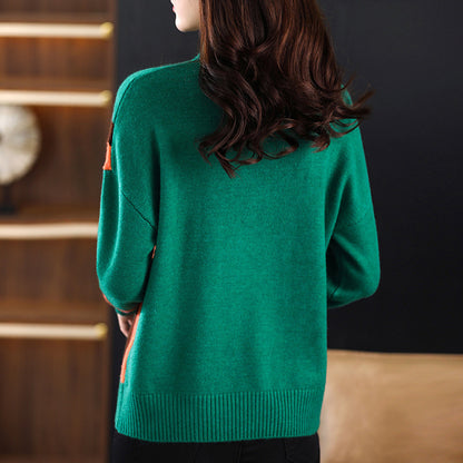 Women's Half Turtleneck Loose-fitting Versatile Sweater Color Matching Knitted Bottoming Shirt