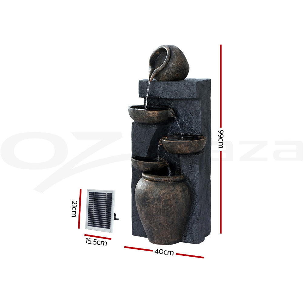 Gardeon Solar Water Feature Cascading Fountain 5 Tiered Bowl Bird Bath 99CM