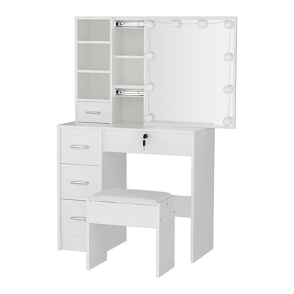Artiss Dressing Table Set Stool 10 Led Bulbs White Dylan