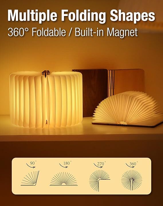 Christmas giftsRechargeable LED Book Night Light: Creative Folding Wooden Lamp with Magnetic Design for Bedrooms & Gifting(Maple Leaf White,S)