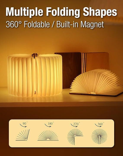 Christmas giftsRechargeable LED Book Night Light: Creative Folding Wooden Lamp with Magnetic Design for Bedrooms & Gifting(Maple Leaf White,S)