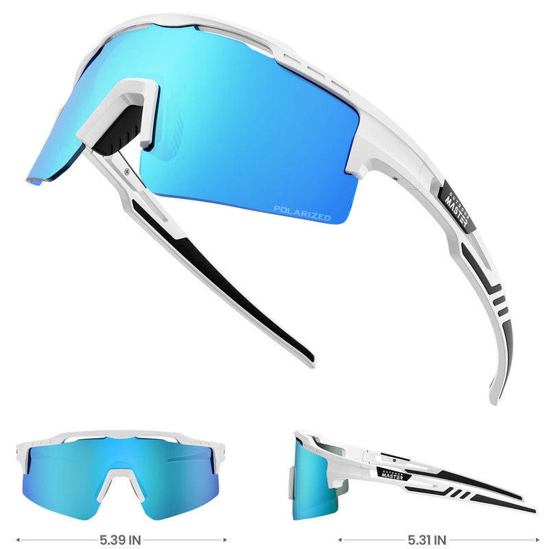 OutdoorMaster Hawk II Polarized Sports Sunglasses for Men Women, TAC 100% UV400 Protection TR90 Frame Cycling Sunglasses, Baseball Running Fishing Golf Glasses-White Frame+revo Blue Cat.3