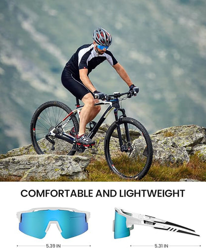 OutdoorMaster Hawk II Polarized Sports Sunglasses for Men Women, TAC 100% UV400 Protection TR90 Frame Cycling Sunglasses, Baseball Running Fishing Golf Glasses-White Frame+revo Blue Cat.3