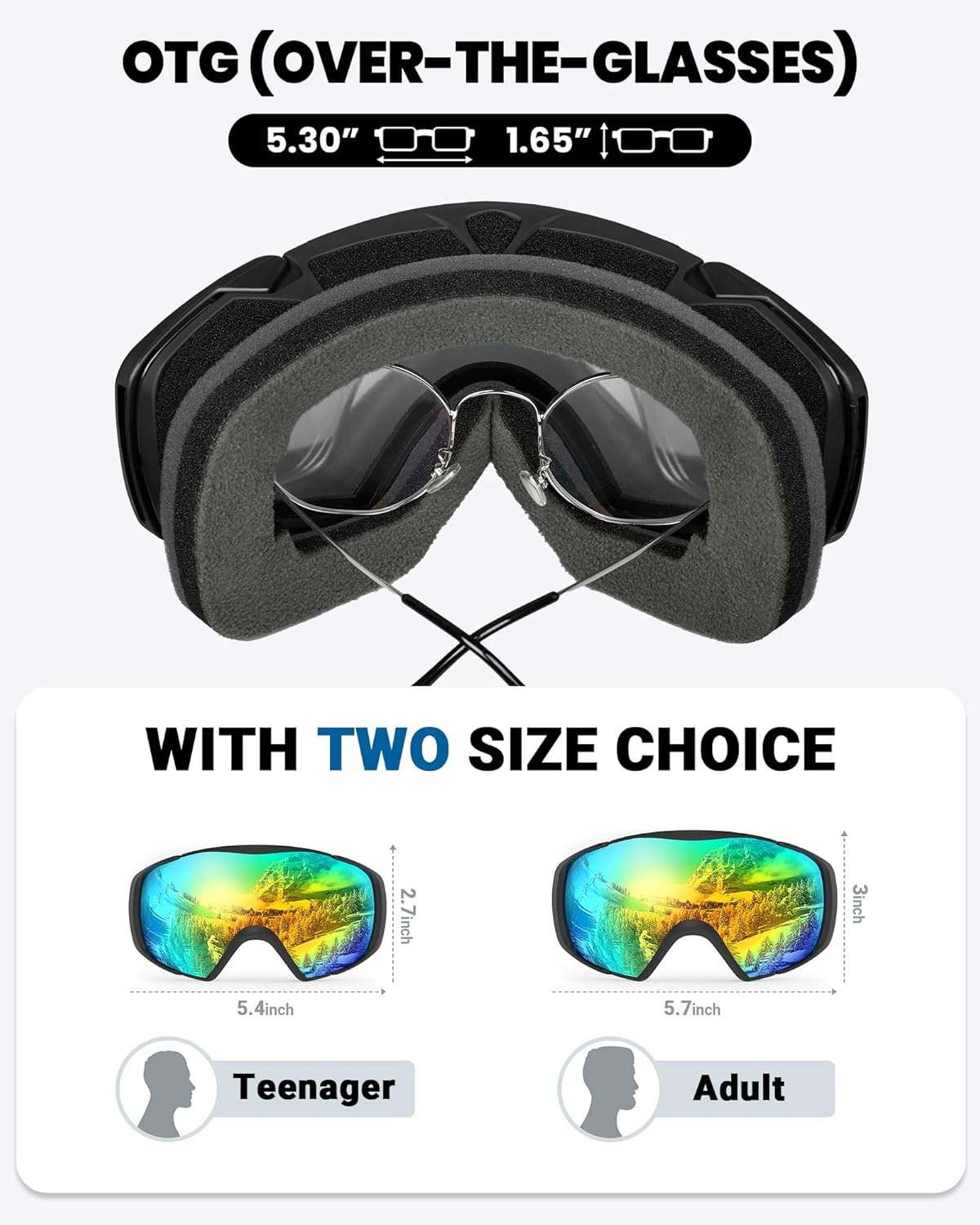 OutdoorMaster Ski Goggles with Cover Snowboard Snow Goggles OTG Anti-Fog -100% UV Protection-OM-18