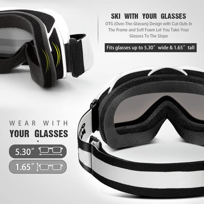 OutdoorMaster OTG Ski Goggles - Over Glasses Ski/Snowboard Goggles for Men, Women & Youth - 100% UV Protection--OM-5