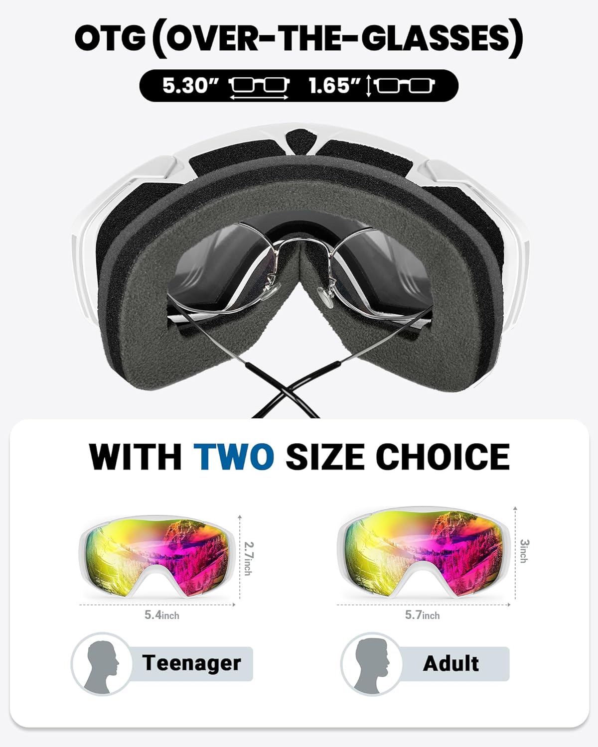 OutdoorMaster Ski Goggles with Cover Snowboard Snow Goggles OTG Anti-Fog -100% UV Protection-OM-18